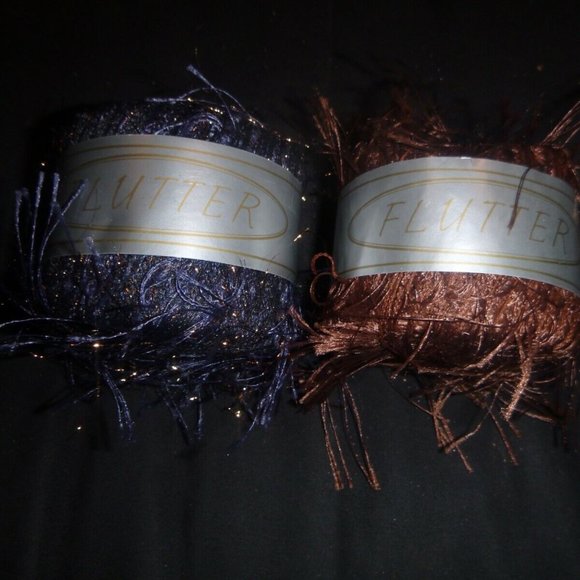 2 Balls Flutter Eyelash Style Yarn Colors Charcoal/Copper & Brown - 75 yds ea - Picture 1 of 2